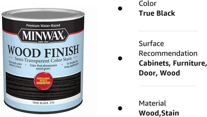 Minwax® Wood Finish® Water-Based Semi-Transparent Color Stain, True Black, 1 Quart