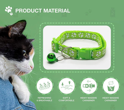 Dog/Cat Bell Collar, Adjustable Nylon Buckle Necklace for Small Medium Dog Cat Pet (Green)