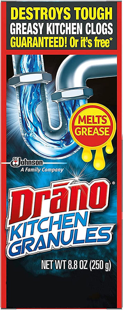 Drano Kitchen Granules Drain Clog Remover and Cleaner, Unclogs blockage from Grease or Cooking Oil, 8.8 oz
